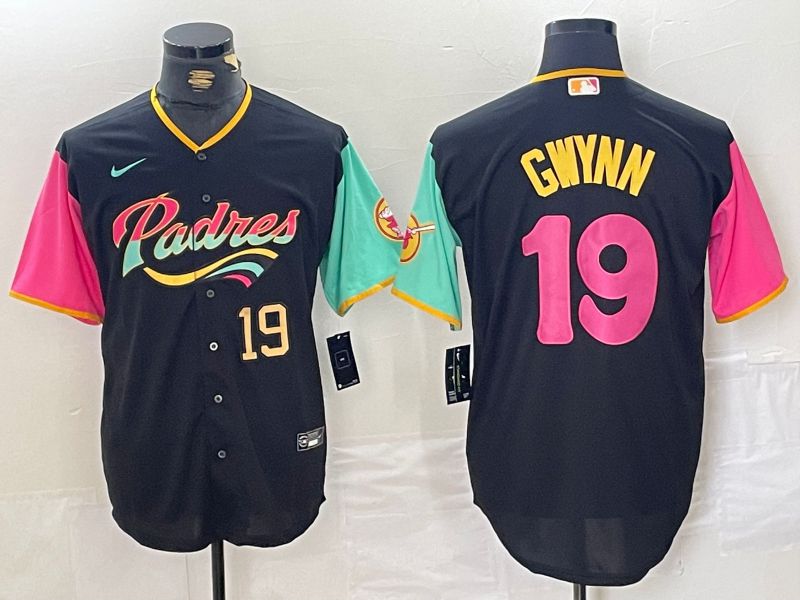 Men San Diego Padres 19 Gwynn Black City Edition 2024 Nike MLB Jersey style 12